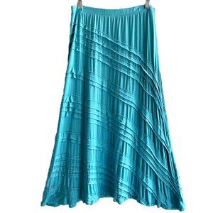 SOFT SURROUNDINGS Turquoise Knit Maxi Skirt Tiered Ruffled PM